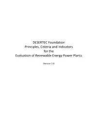 DESERTEC Principles, Criteria and Indicators for the Evaluation Of