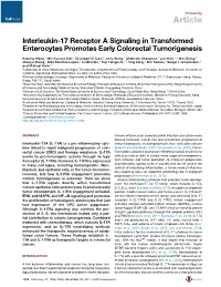 Interleukin-17 Receptor a Signaling in Transformed Enterocytes Promotes Early Colorectal Tumorigenesis