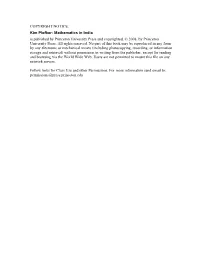 Mathematics in India Is Published by Princeton University Press and Copyrighted, © 2008, by Princeton University Press