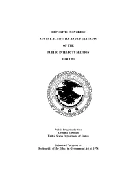 Public Integrity Section (PIN) REPORT TO