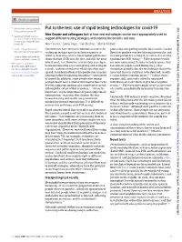 Put to the Test: Use of Rapid Testing Technologies for Covid-19 BMJ: First Published As 10.1136/Bmj.N208 on 3 February 2021