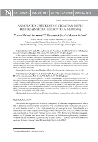 Annotated Checklist of Croatian Riffle Beetles (Insecta: Coleoptera: Elmidae)