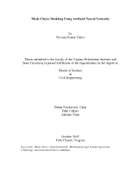 Mode Choice Modeling Using Artificial Neural Networks by Praveen