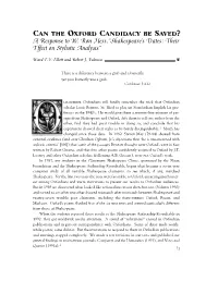 A Response to W. Ron Hess,“Shakespeare’S Dates: Their Effect on Stylistic Analysis”
