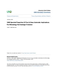VNIR Spectral Properties of Five G-Class Asteroids: Implications for Mineralogy and Geologic Evolution