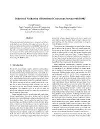 Behavioral Verification of Distributed Concurrent Systems with BOBJ
