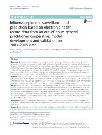 Influenza Epidemic Surveillance and Prediction Based on Electronic Health Record Data from an Out-Of-Hours General Practitioner