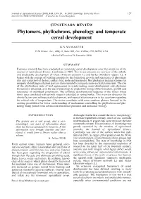 Phytomers, Phyllochrons, Phenology and Temperate Cereal Development