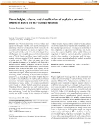 Plume Height, Volume, and Classification of Explosive Volcanic Eruptions Based on the Weibull Function