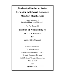 Biochemical Studies on Redox Regulation in Different Dormancy Models of Mycobacteria