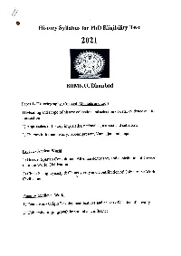 History Syllabus for Phd Eligibility Test 2021