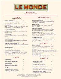 Le Monde Brunch Menu
