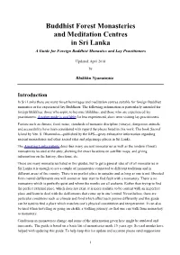 Buddhist Forest Monasteries and Meditation Centres in Sri Lanka a Guide for Foreign Buddhist Monastics and Lay Practitioners