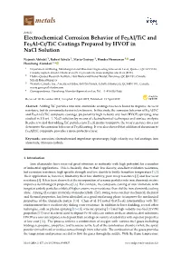 Electrochemical Corrosion Behavior of Fe3al/Tic and Fe3al-Cr/Tic Coatings Prepared by HVOF in Nacl Solution