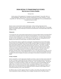 FROM CRITICAL to TRANSFORMATIVE FUTURES: My Journey in Futures Studies