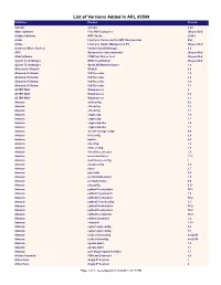 List of Versions Added in ARL #2509