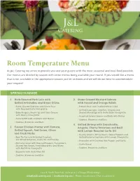 Room Temperature Menu