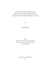 A Study of Issues and Techniques for Creating Core Vocabulary Lists for English As an International Language