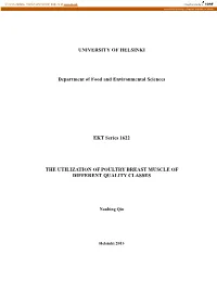 UNIVERSITY of HELSINKI Department of Food And