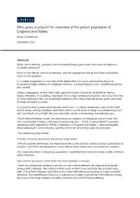 An Overview of the Prison Population of England and Wales Peter Cuthbertson