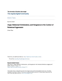 Anger, Relational Victimization, and Vengeance in the Context of Relational Aggression