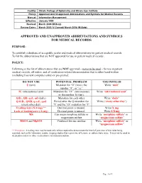 Approved and Unapproved Abbreviations and Symbols For