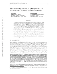 Critical Percolation As a Framework to Analyze the Training of Deep Networks