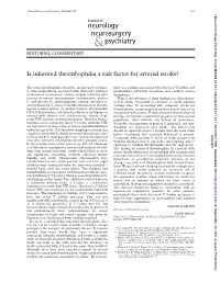 Is Inherited Thrombophilia a Risk Factor for Arterial Stroke?