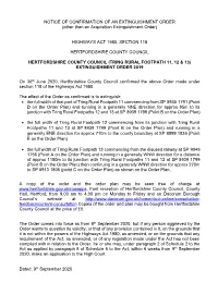 NOTICE of CONFIRMATION of an EXTINGUISHMENT ORDER (Other Than an Acquisition Extinguishment Order)
