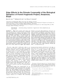 Edge Effects in the Primate Community of the Biological Dynamics of Forest Fragments Project, Amazonas, Brazil