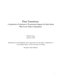 A Qualitative Evaluation of Transitional Support for Individuals Who Leave Plain Communities