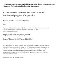 A Scientometric Review of Rasch Measurement : the Rise and Progress of a Specialty
