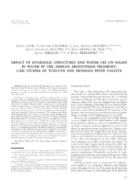 Impact of Hydraulic Structures and Water Use on Solids in Water in the Andean Argentinian Piedmont: Case Studies of Tunuyan and Mendoza River Valleys