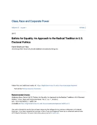 Ballots for Equality: an Approach to the Radical Tradition in U.S. Electoral Politics
