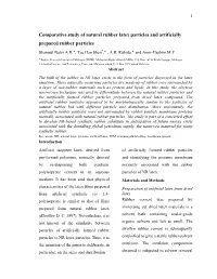 Comparative Study of Natural Rubber Latex Particles and Artificially Prepared Rubber Particles