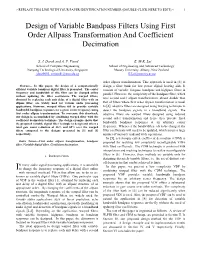 Design of Variable Bandpass Filters Using First Order Allpass Transformation and Coefficient Decimation