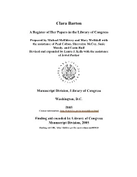 Papers of Clara Barton [Finding Aid]. Library of Congress