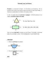 Perimeter, Area, and Volume