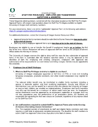 Staff Fee Privileges – Employee and Transferred Questions & Answers