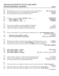 2019 MASSACHUSETTS STATE CERTAMEN NOVICE DIVISION - ROUND I Page 1