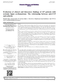 Evaluation of Clinical and Laboratory Findings of 147 Patients with Systemic Lupus Erythematosus: the Relationship Between Anti-CCP and Arthritis