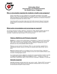 Information Sheet Immunization and TB Requirements for Health Career Programs