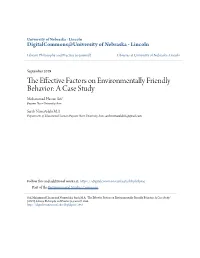 The Effective Factors on Environmentally Friendly Behavior: a Case Study" (2019)