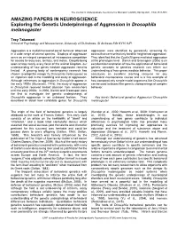 AMAZING PAPERS in NEUROSCIENCE Exploring the Genetic Underpinnings of Aggression in Drosophila Melanogaster