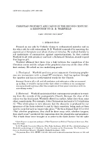 A Response to B. B. Warfield Gary Steven Shogren*