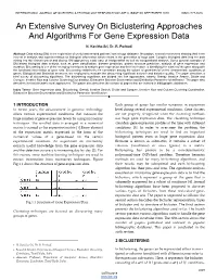An Extensive Survey on Biclustering Approaches and Algorithms for Gene Expression Data