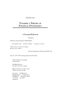 Introduction TOWARDS a THEORY of POLITICAL ONOMASTICS A