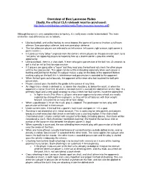 Overview of Box Lacrosse Rules [Sadly, the Official CLA Rulebook Must Be Purchased: ]