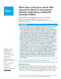 Where Three Snail Species Attach While Emersed in Relation to Heterogenous Substrate Temperatures Underneath Intertidal Boulders