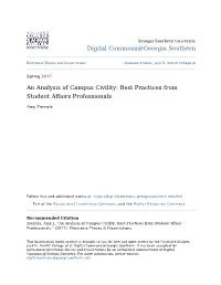An Analysis of Campus Civility: Best Practices from Student Affairs Professionals
